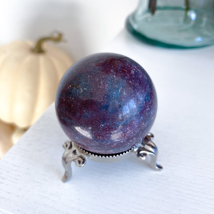 B Quality Ruby in Kyanite Sphere on Stand 