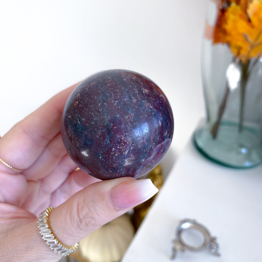 B Quality Ruby in Kyanite Sphere on Stand 