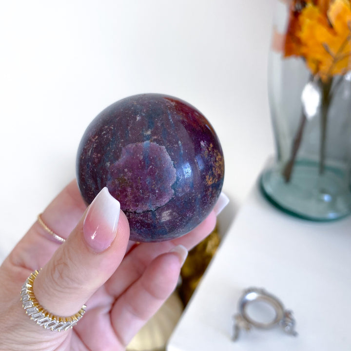 B Quality Ruby in Kyanite Sphere on Stand 