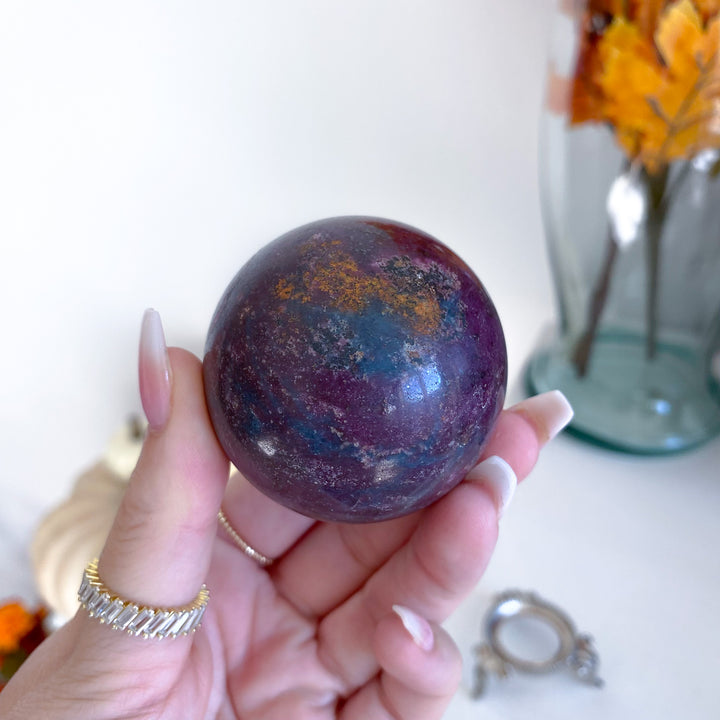 B Quality Ruby in Kyanite Sphere on Stand 