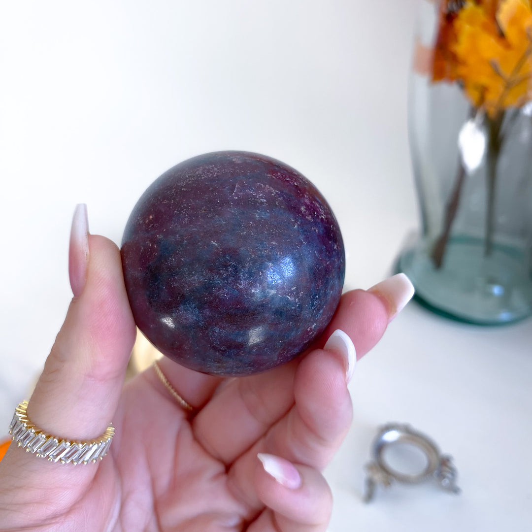 B Quality Ruby in Kyanite Sphere on Stand 