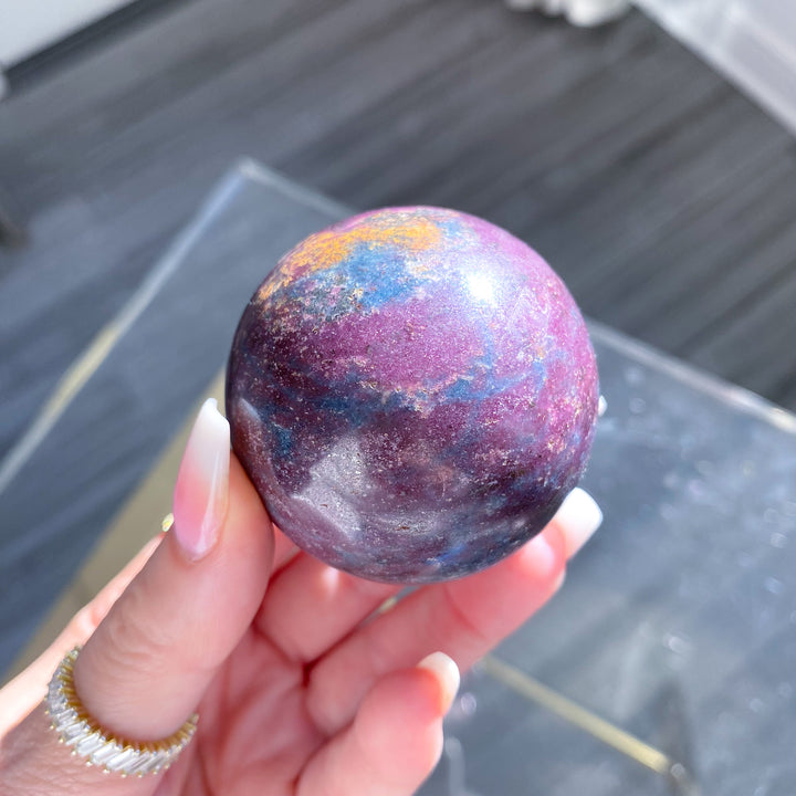B Quality Ruby in Kyanite Sphere on Stand 