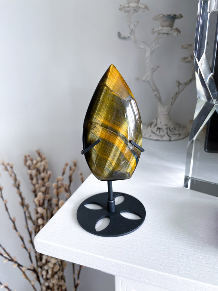 Blue Tigers Eye Flame on Stand #2