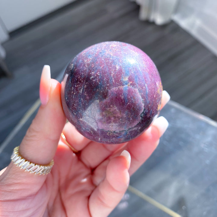 B Quality Ruby in Kyanite Sphere on Stand 