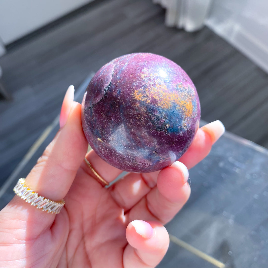 B Quality Ruby in Kyanite Sphere on Stand 