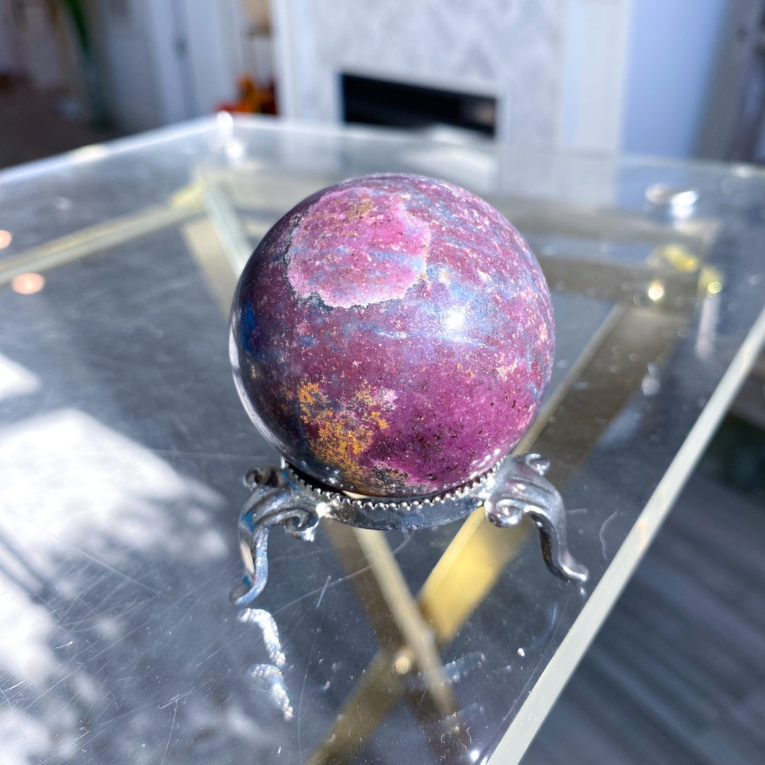 B Quality Ruby in Kyanite Sphere on Stand 