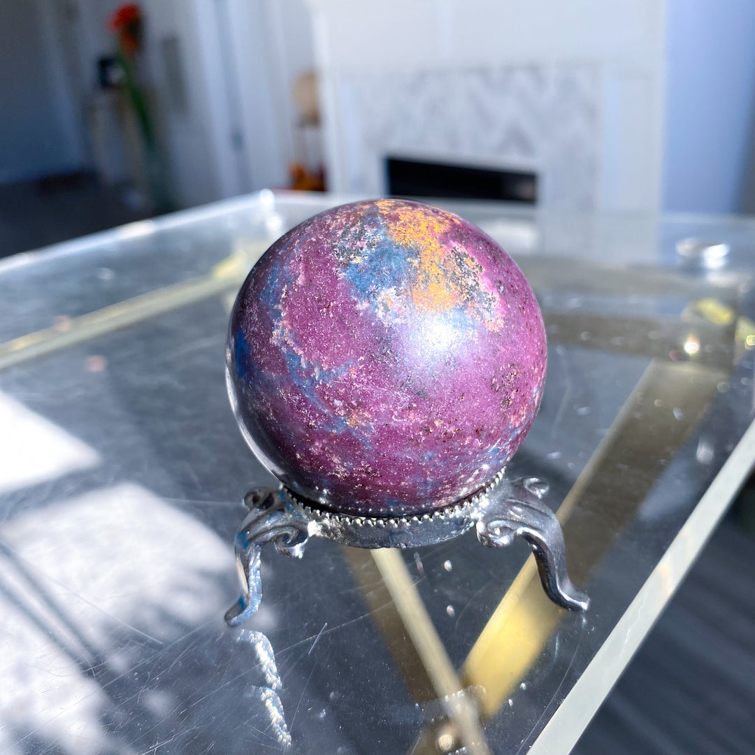 B Quality Ruby in Kyanite Sphere on Stand 