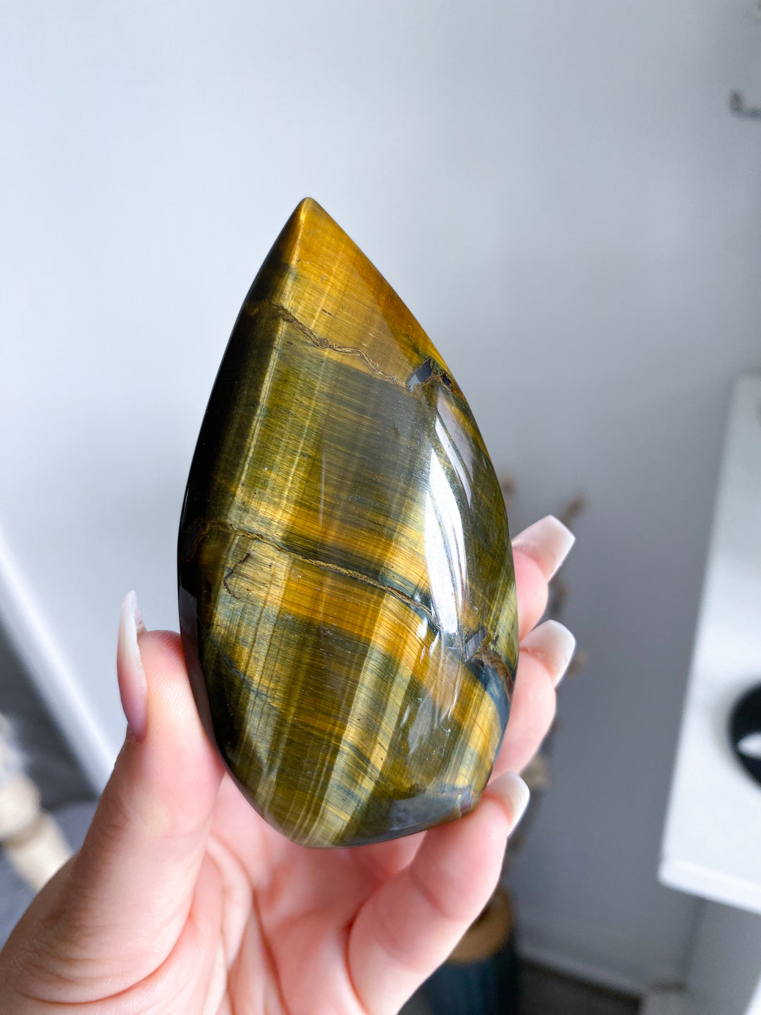 Blue Tigers Eye Flame on Stand #2