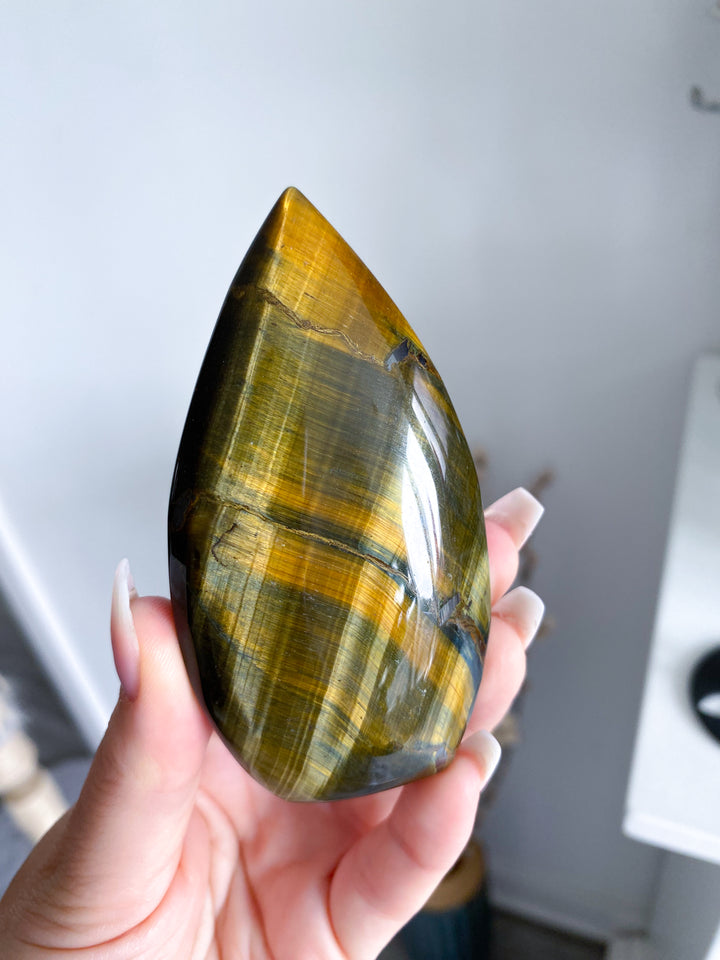 Blue Tigers Eye Flame on Stand #2