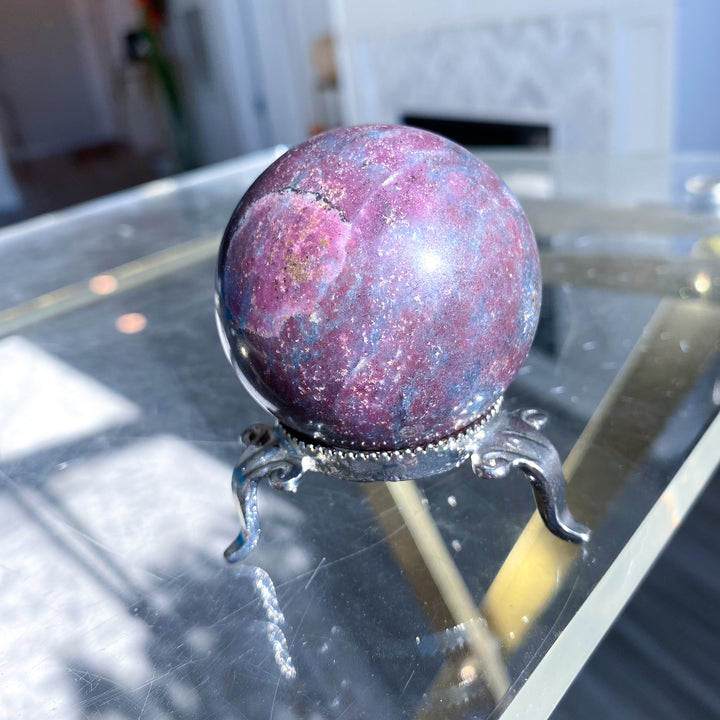 B Quality Ruby in Kyanite Sphere on Stand 