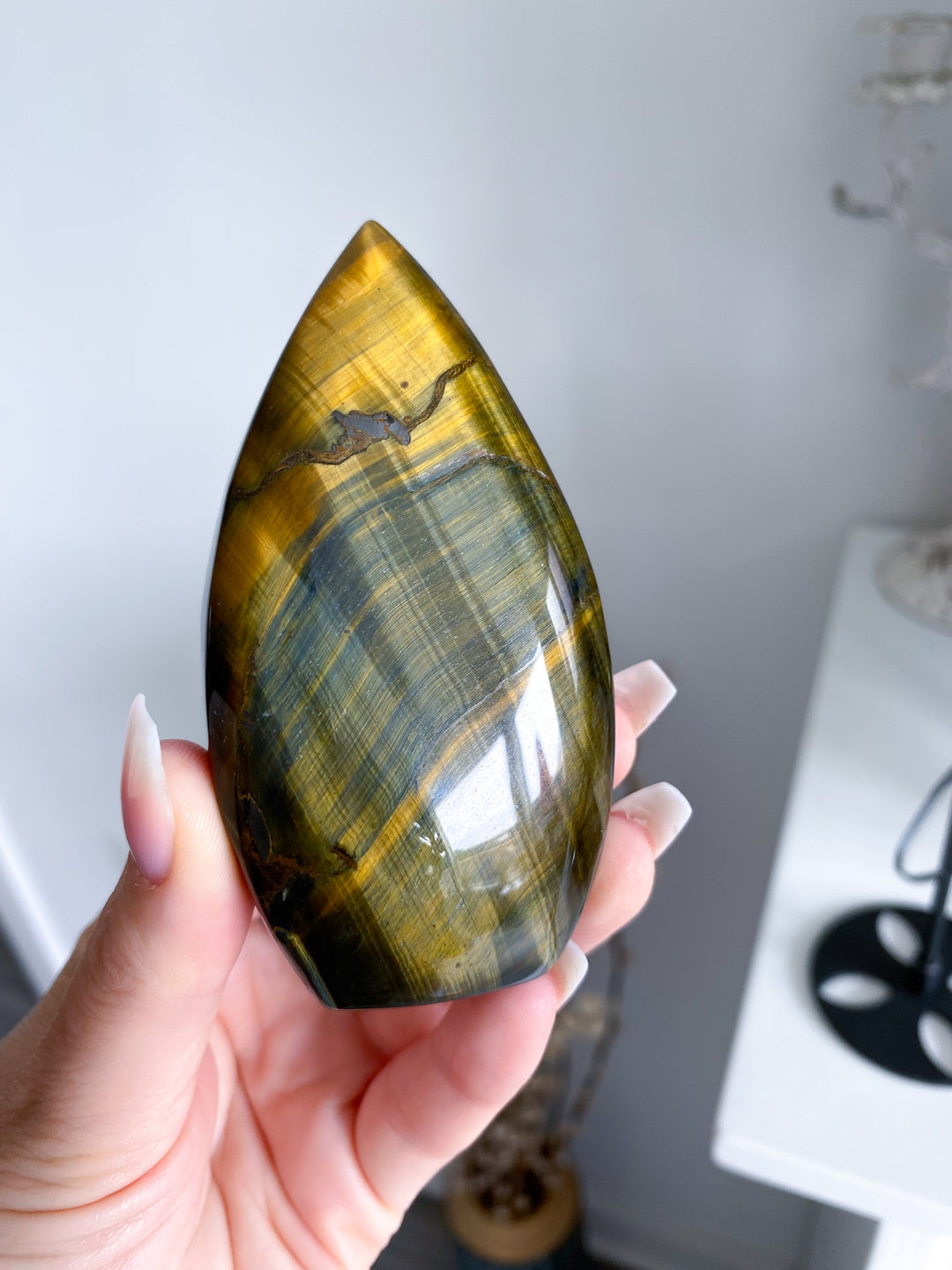 Blue Tigers Eye Flame on Stand #2