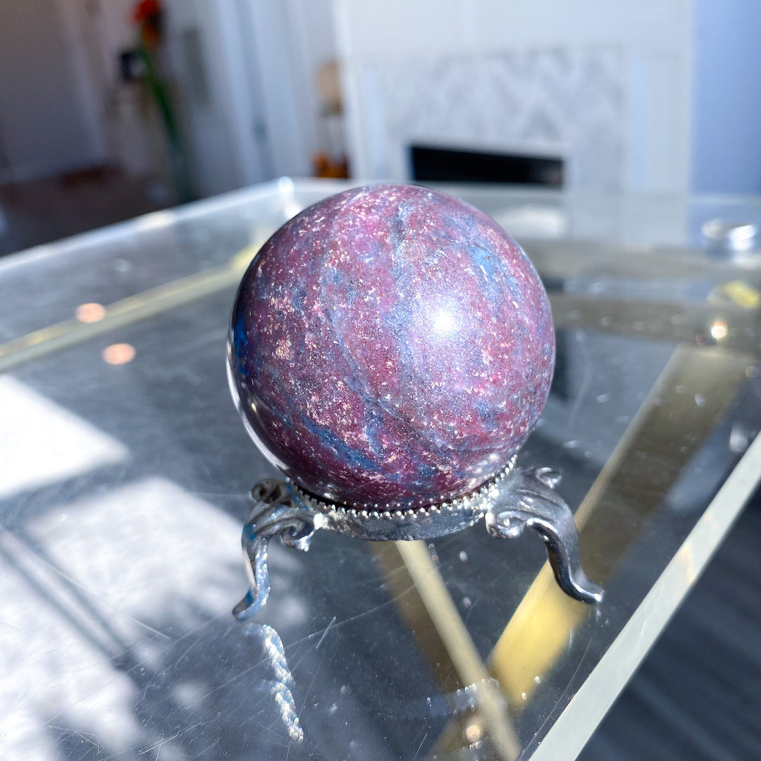 B Quality Ruby in Kyanite Sphere on Stand 