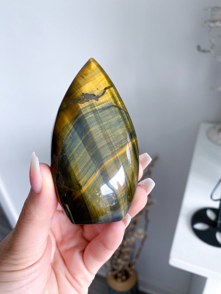 Blue Tigers Eye Flame on Stand #2