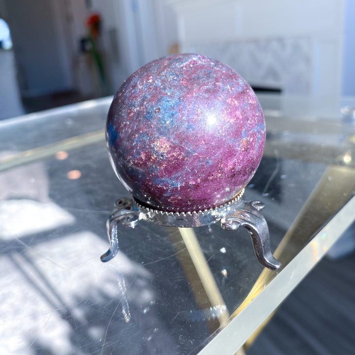 B Quality Ruby in Kyanite Sphere on Stand 