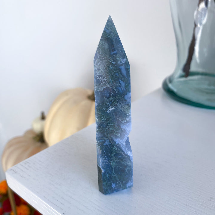 Pale Green Druzy Moss Agate Tower 