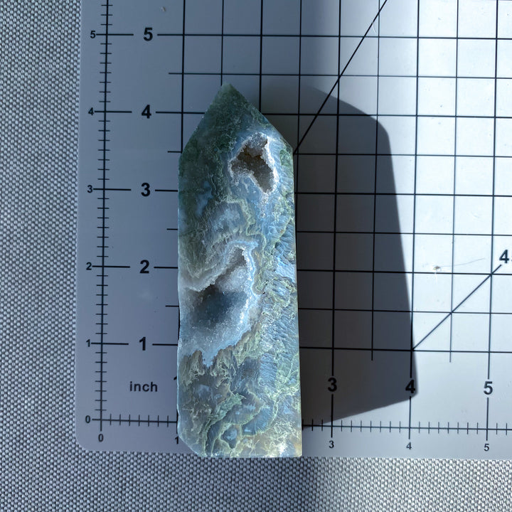 Pale Green Druzy Moss Agate Tower 