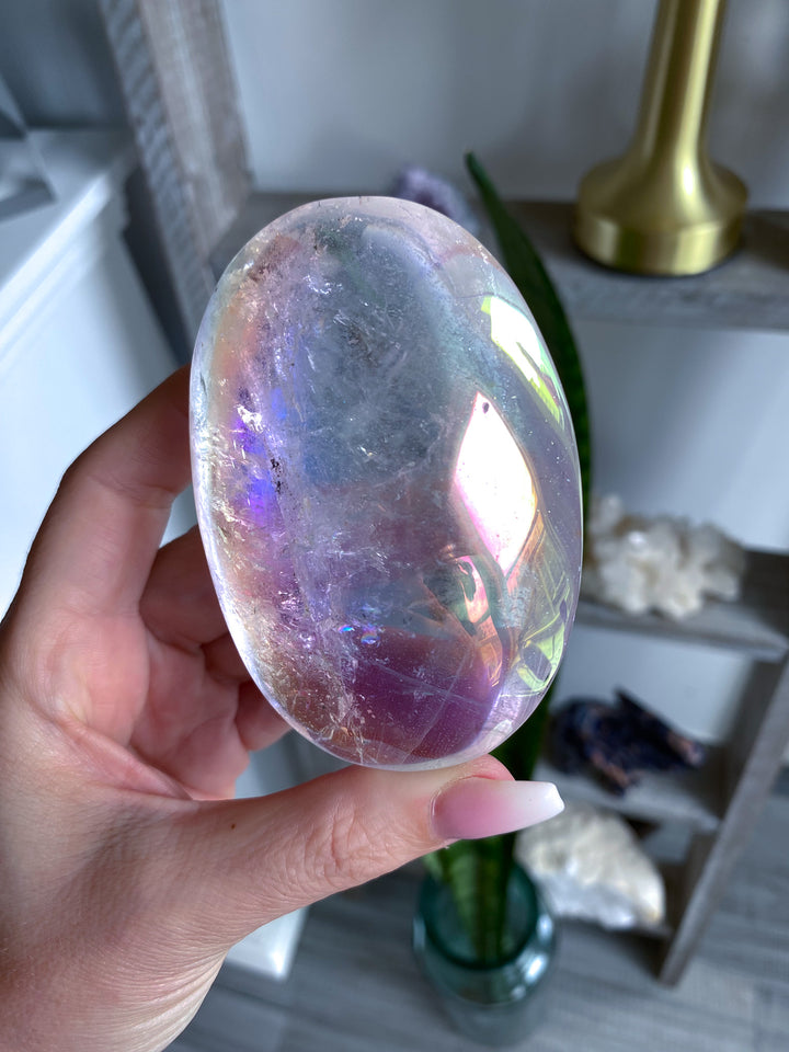 Glorious Angel Aura Clear Quartz Palm Stone 