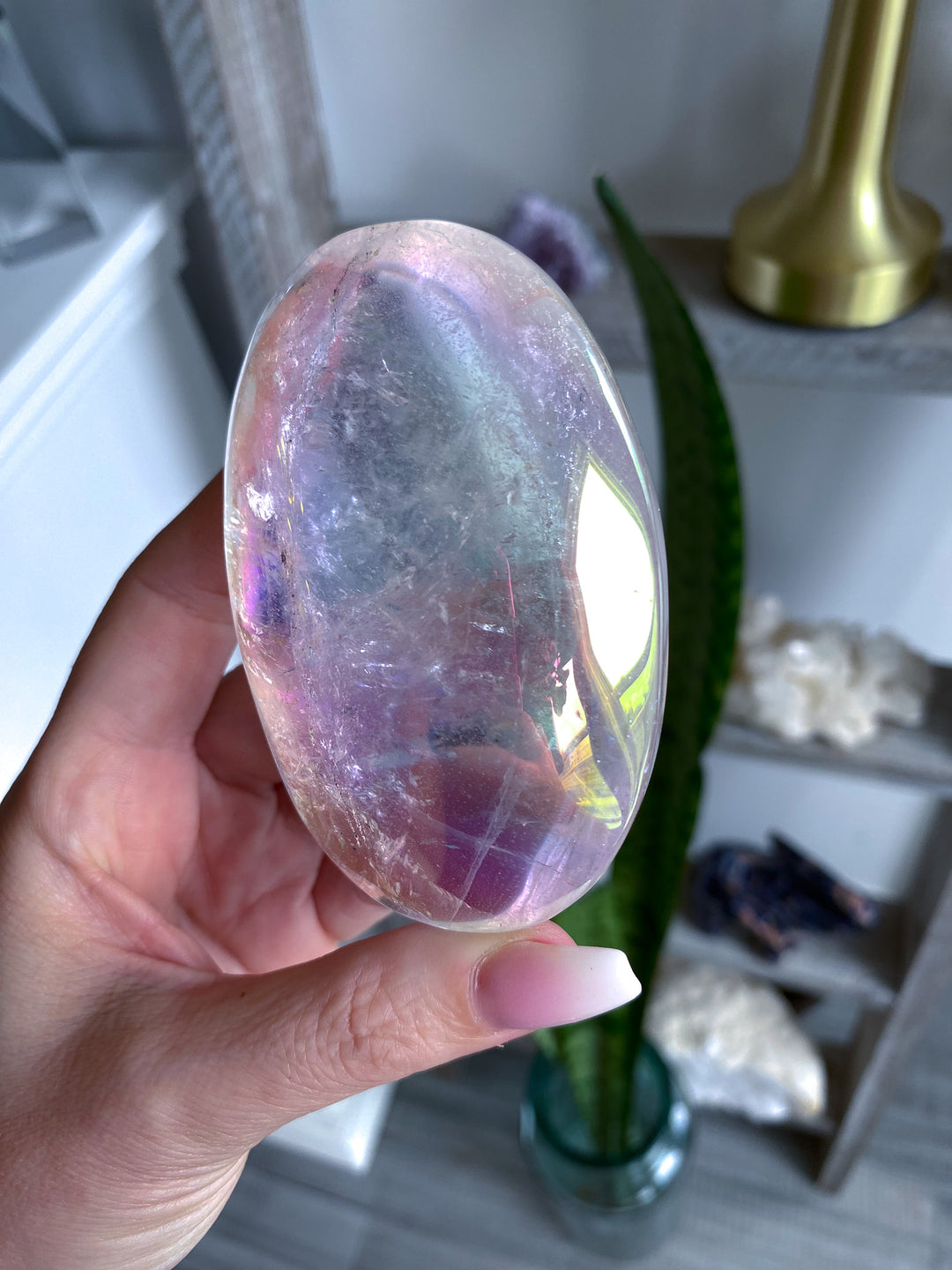 Glorious Angel Aura Clear Quartz Palm Stone 