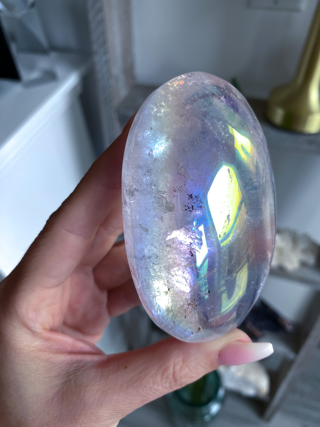 Glorious Angel Aura Clear Quartz Palm Stone 
