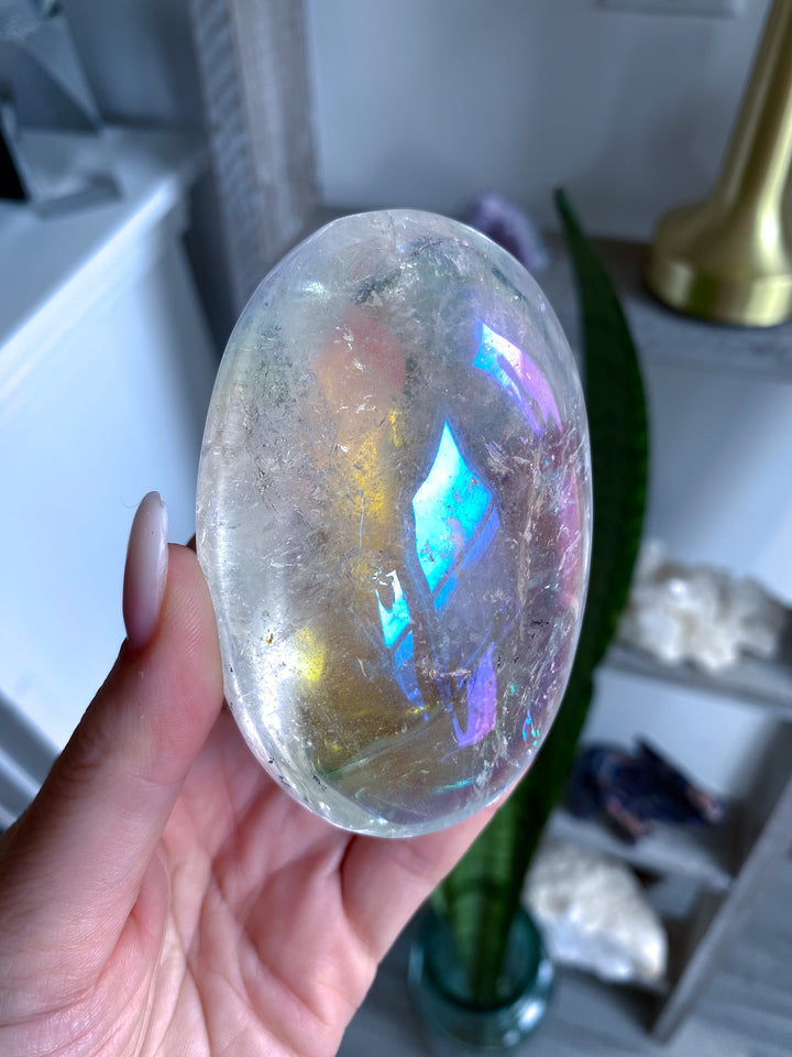 Glorious Angel Aura Clear Quartz Palm Stone 