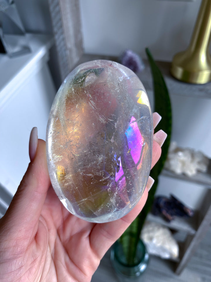 Glorious Angel Aura Clear Quartz Palm Stone 