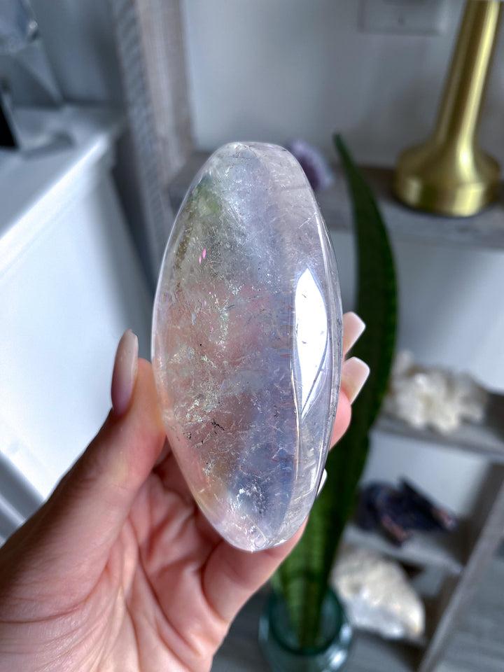 Glorious Angel Aura Clear Quartz Palm Stone 