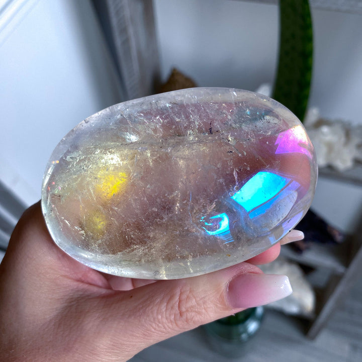 Glorious Angel Aura Clear Quartz Palm Stone 