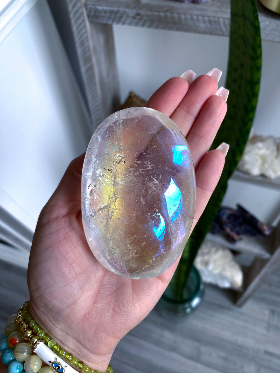 Glorious Angel Aura Clear Quartz Palm Stone 