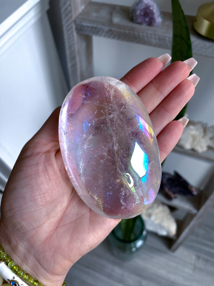 Glorious Angel Aura Clear Quartz Palm Stone 