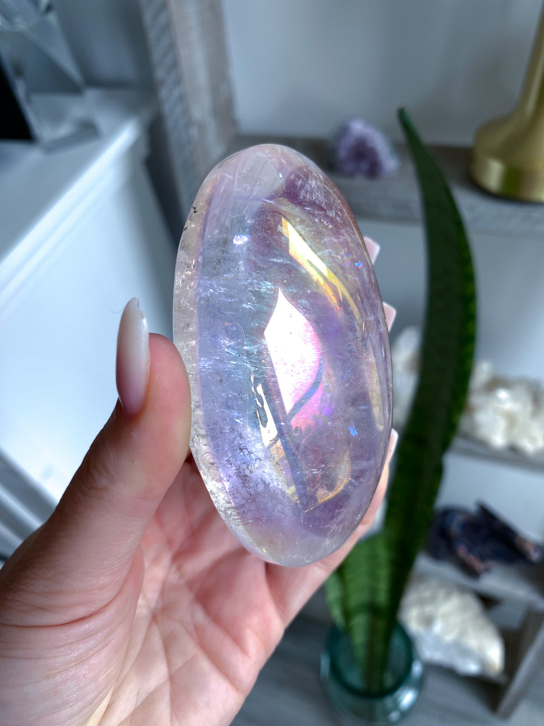 Glorious Angel Aura Clear Quartz Palm Stone 