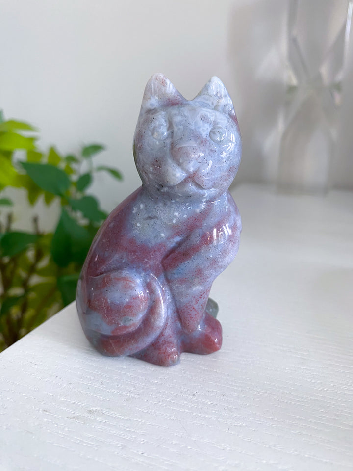 Ocean Jasper Cat Carving - Get Exact Piece