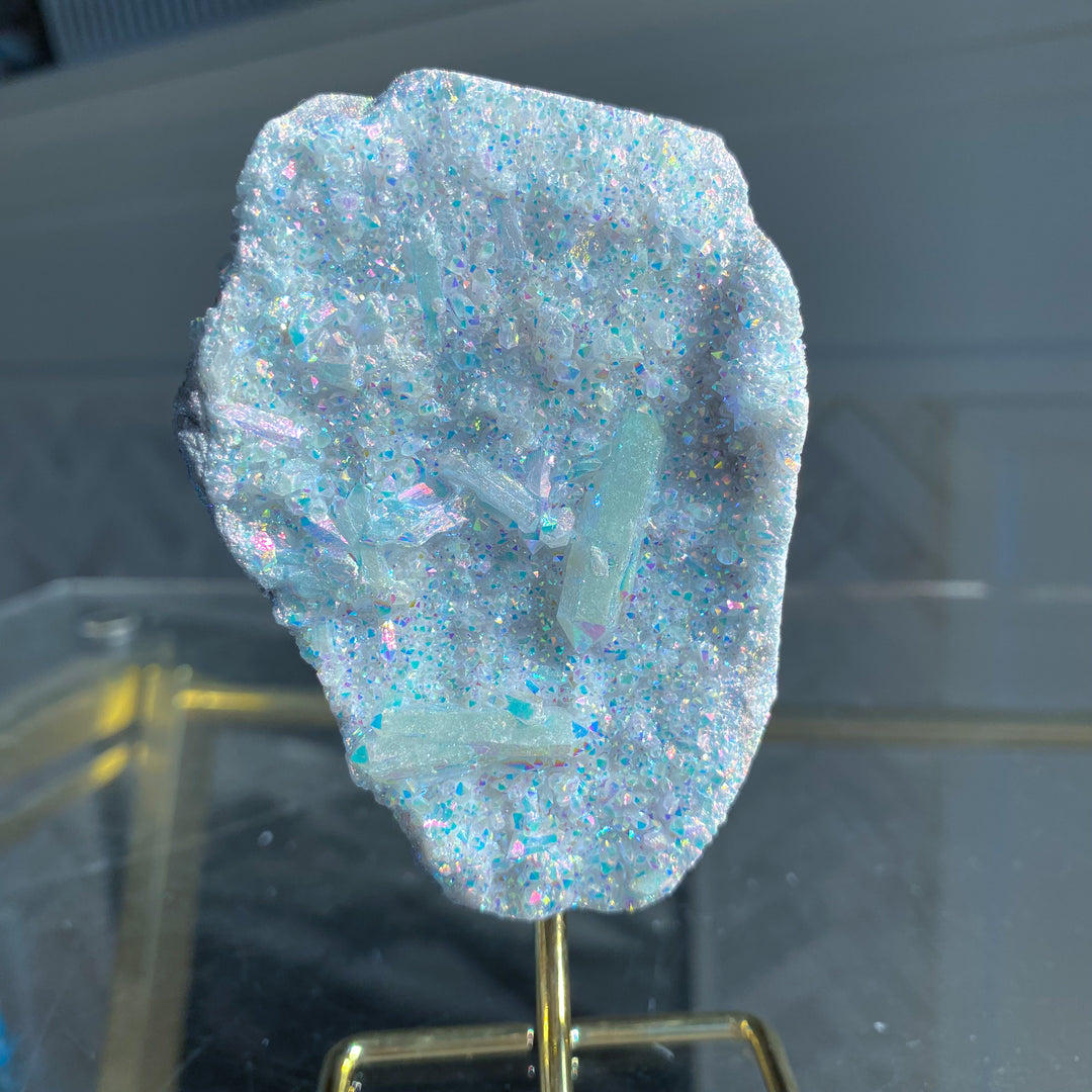 Sparkly Angel Aura Quartz Cluster on Stand 