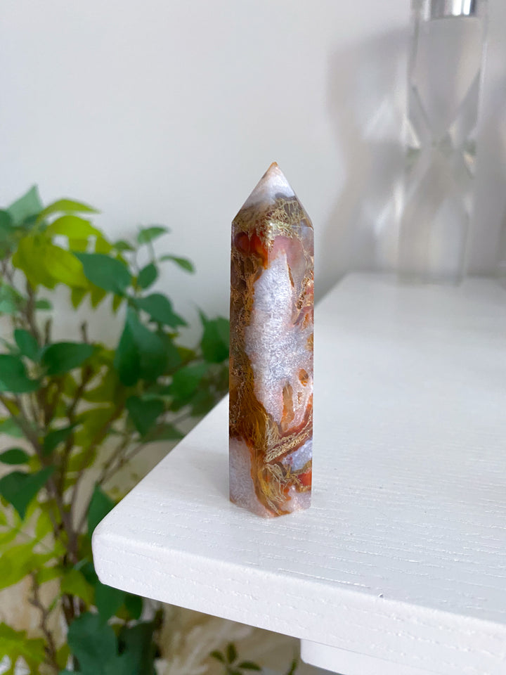 Carnelian & Moss Agate Tower - Get Exact Crystal  - Courage Crystal - Strength - Protection - Root, Sacral, Solar Plexus Chakra