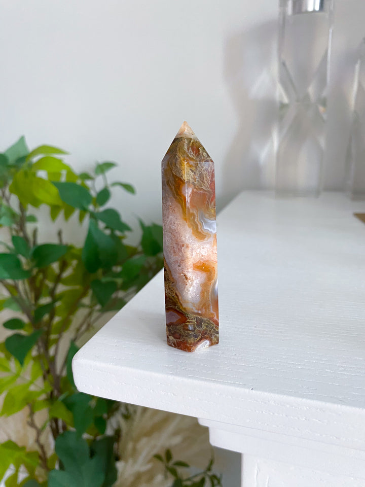 Carnelian & Moss Agate Tower - Get Exact Crystal  - Courage Crystal - Strength - Protection - Root, Sacral, Solar Plexus Chakra