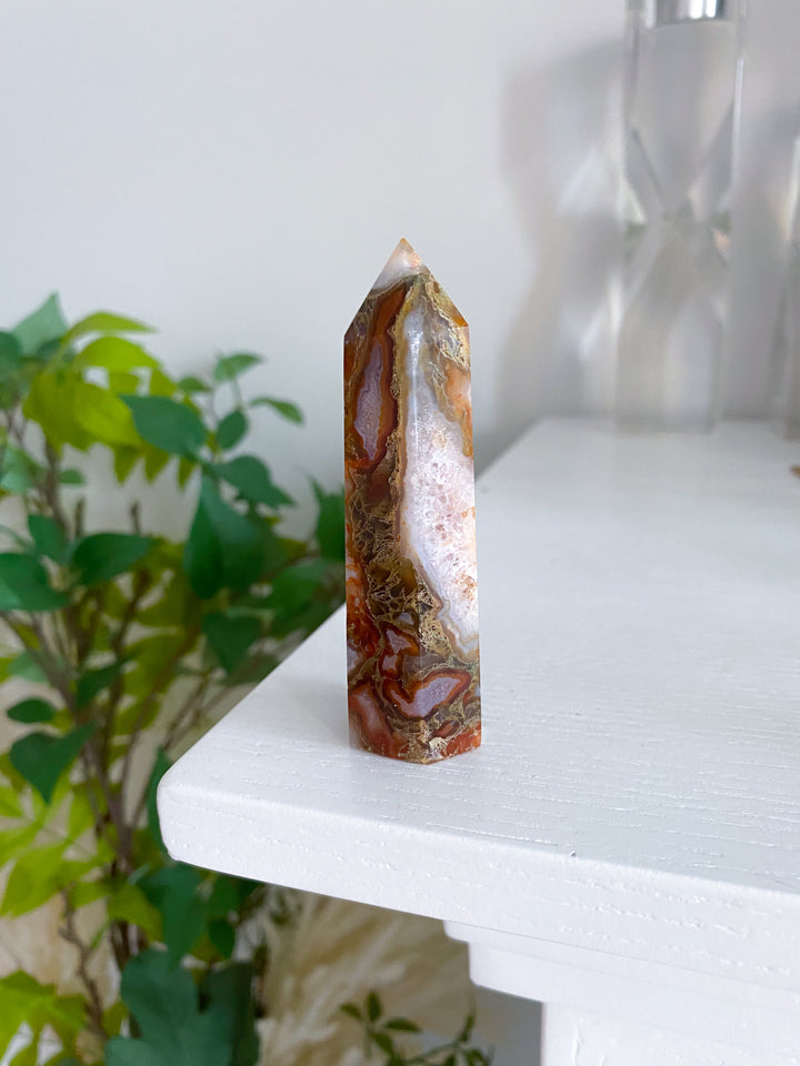 Carnelian & Moss Agate Tower - Get Exact Crystal  - Courage Crystal - Strength - Protection - Root, Sacral, Solar Plexus Chakra