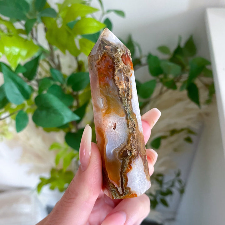 Carnelian & Moss Agate Tower - Get Exact Crystal  - Courage Crystal - Strength - Protection - Root, Sacral, Solar Plexus Chakra