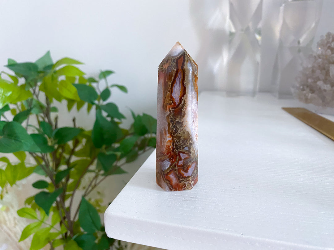 Carnelian & Moss Agate Tower - Get Exact Crystal  - Courage Crystal - Strength - Protection - Root, Sacral, Solar Plexus Chakra