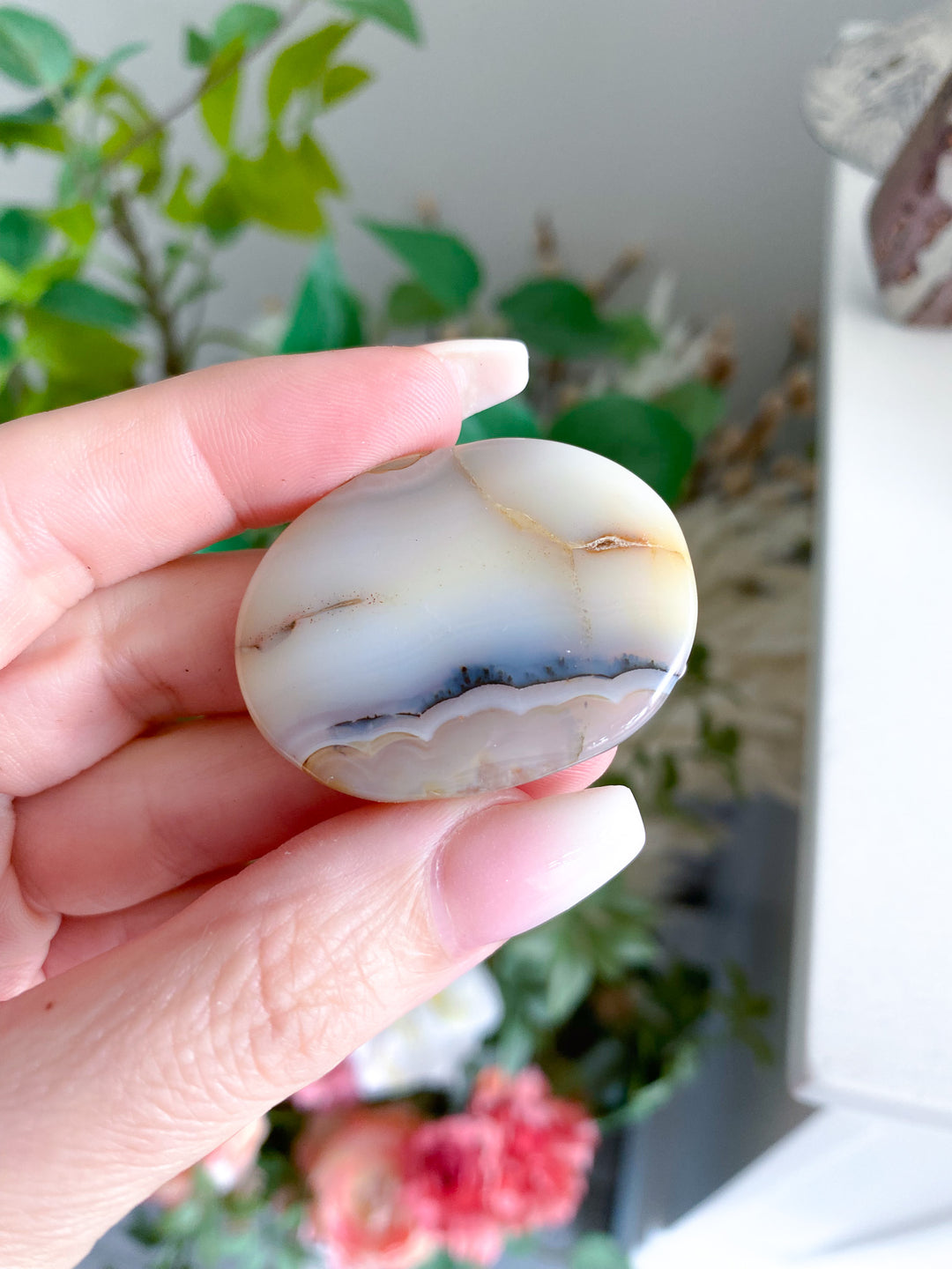 Unique Drusy Dendritic Agate Worry Stone 