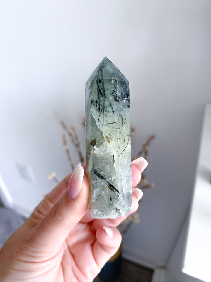 Prehnite with Epidote Tower - 3"