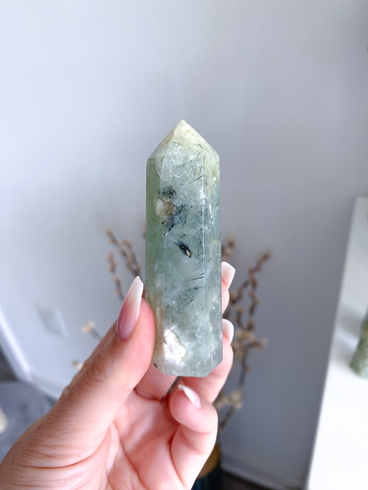 Prehnite with Epidote Tower - 3"