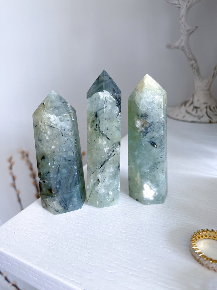 Prehnite with Epidote Tower - 3"