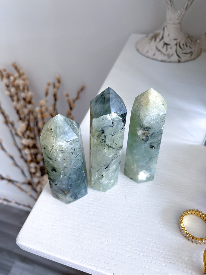 Prehnite with Epidote Tower - 3"