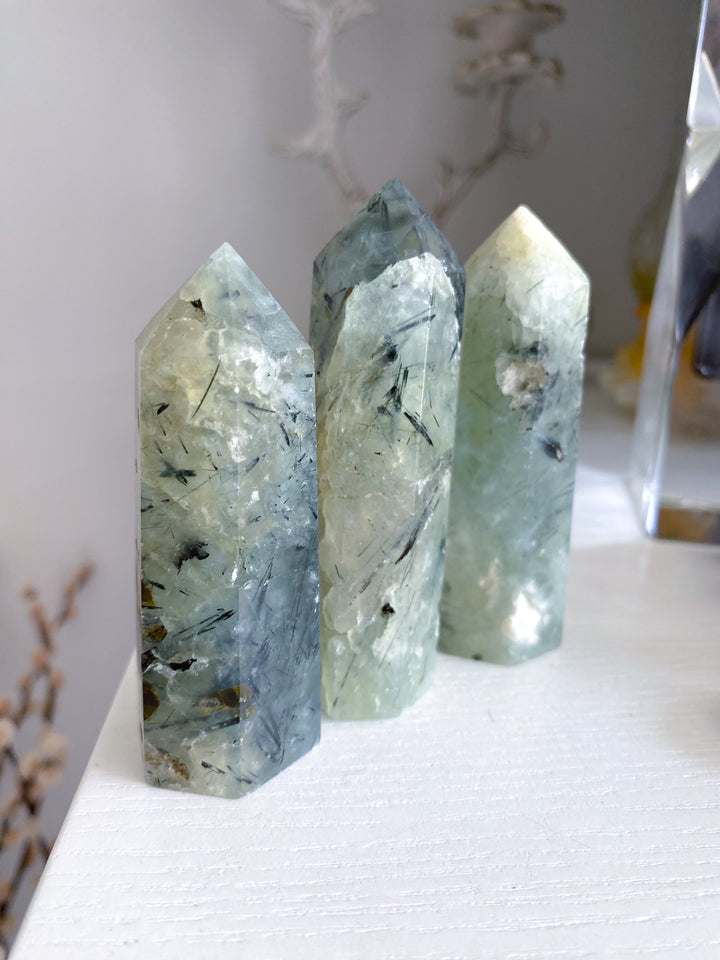 Prehnite with Epidote Tower - 3"