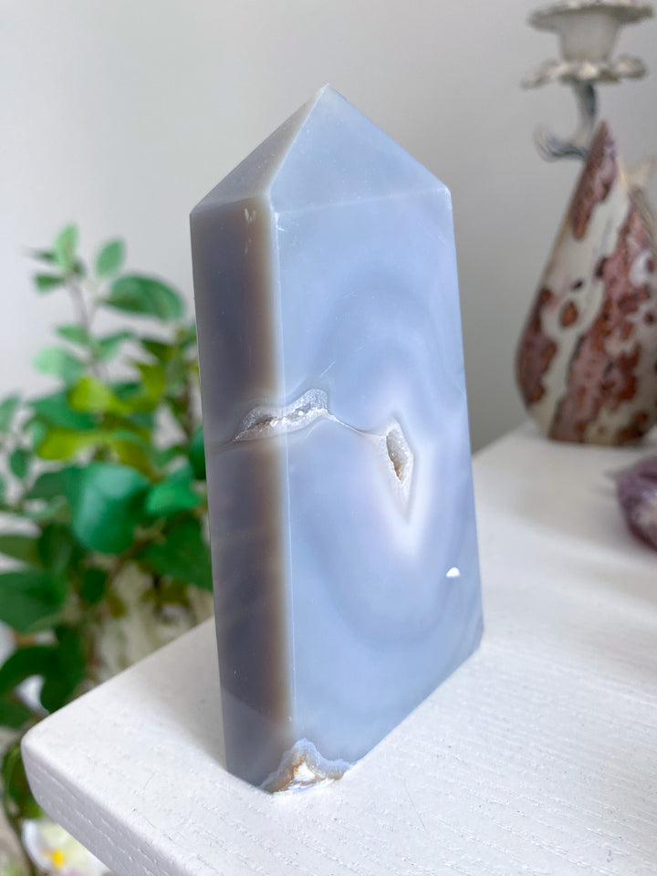 Gray Druzy Agate and Quartz Slice 
