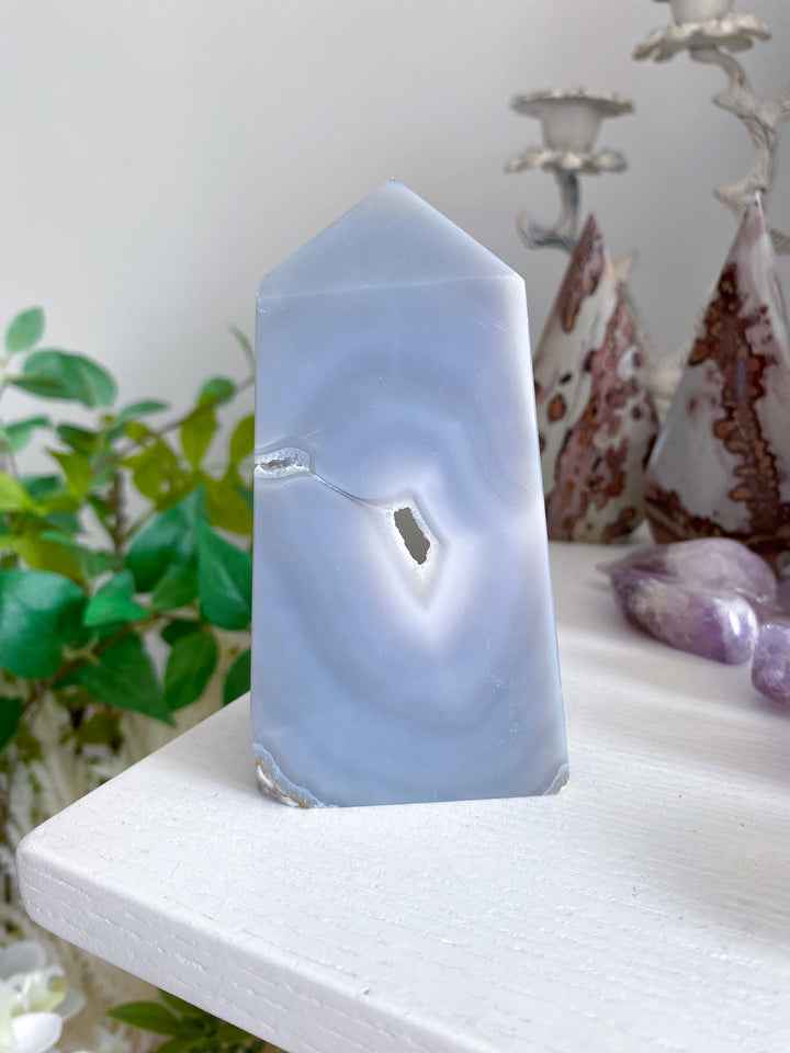 Gray Druzy Agate and Quartz Slice 