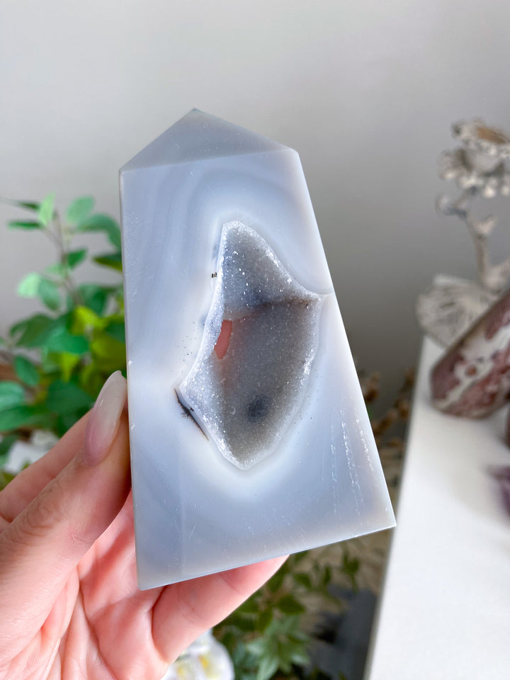 Gray Druzy Agate and Quartz Slice 