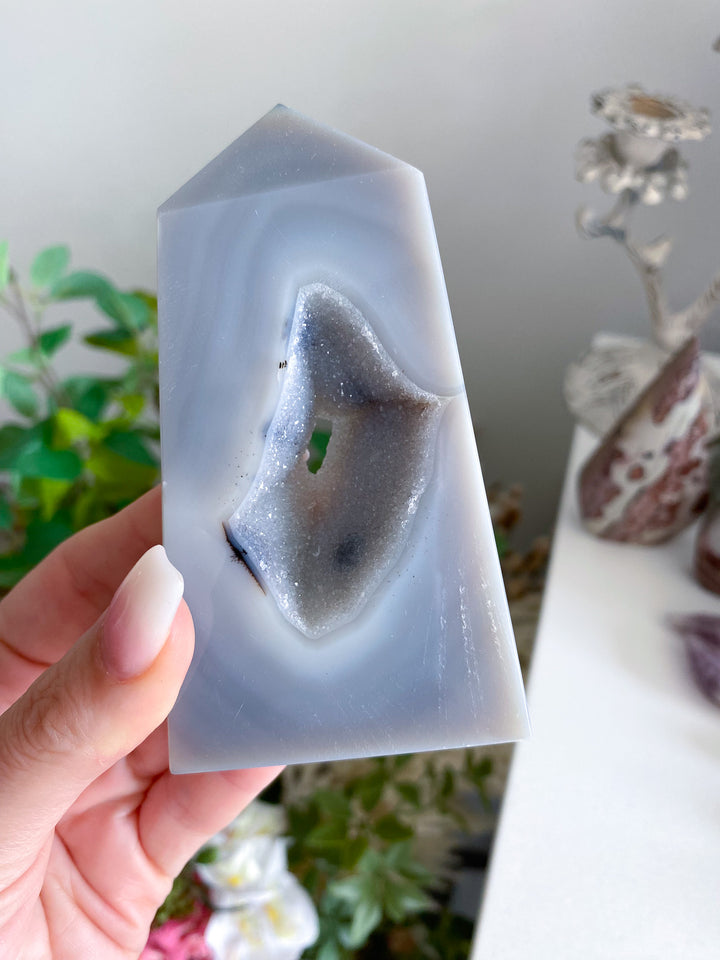 Gray Druzy Agate and Quartz Slice 
