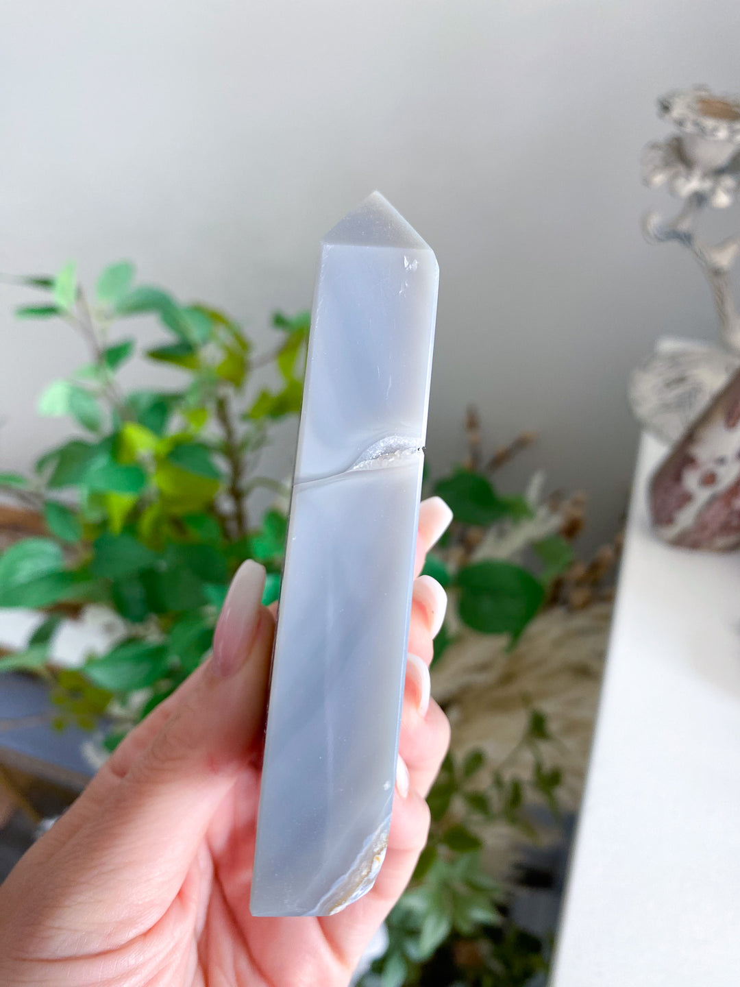 Gray Druzy Agate and Quartz Slice 