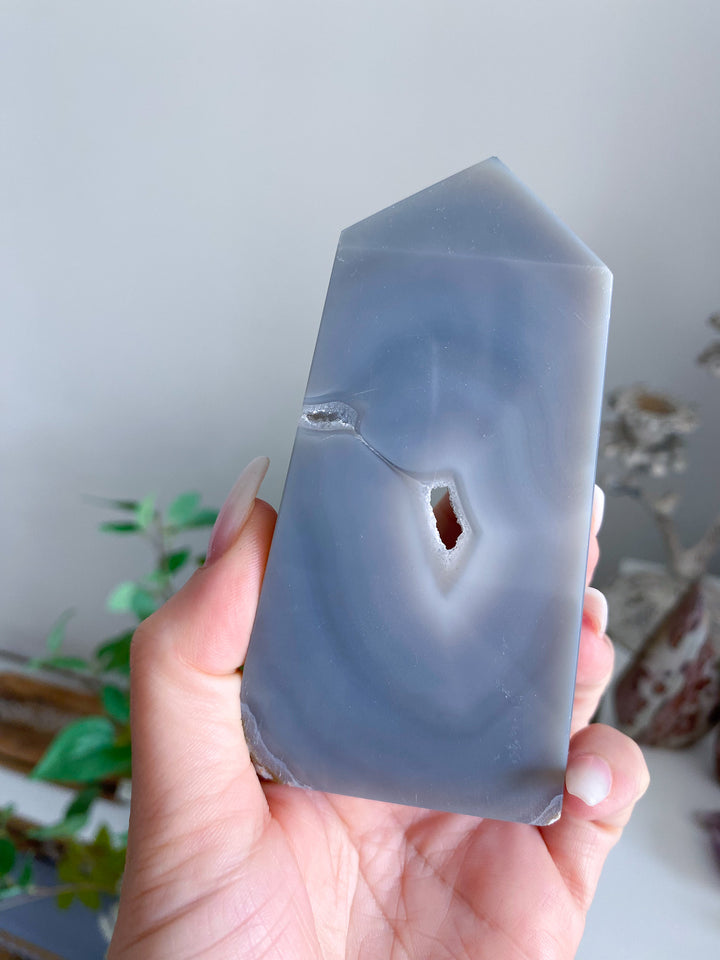 Gray Druzy Agate and Quartz Slice 