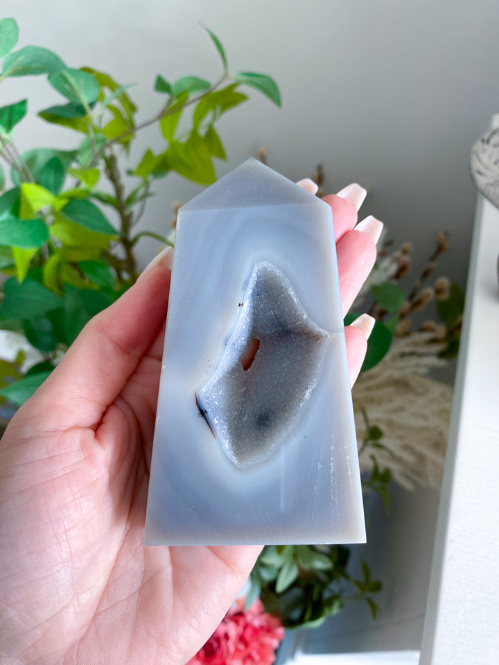 Gray Druzy Agate and Quartz Slice 